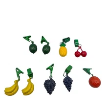 Vintage Fruit Picnic Tablecloth Weights Heavy Clips Set Of 9 Fruits Weighted Lot
