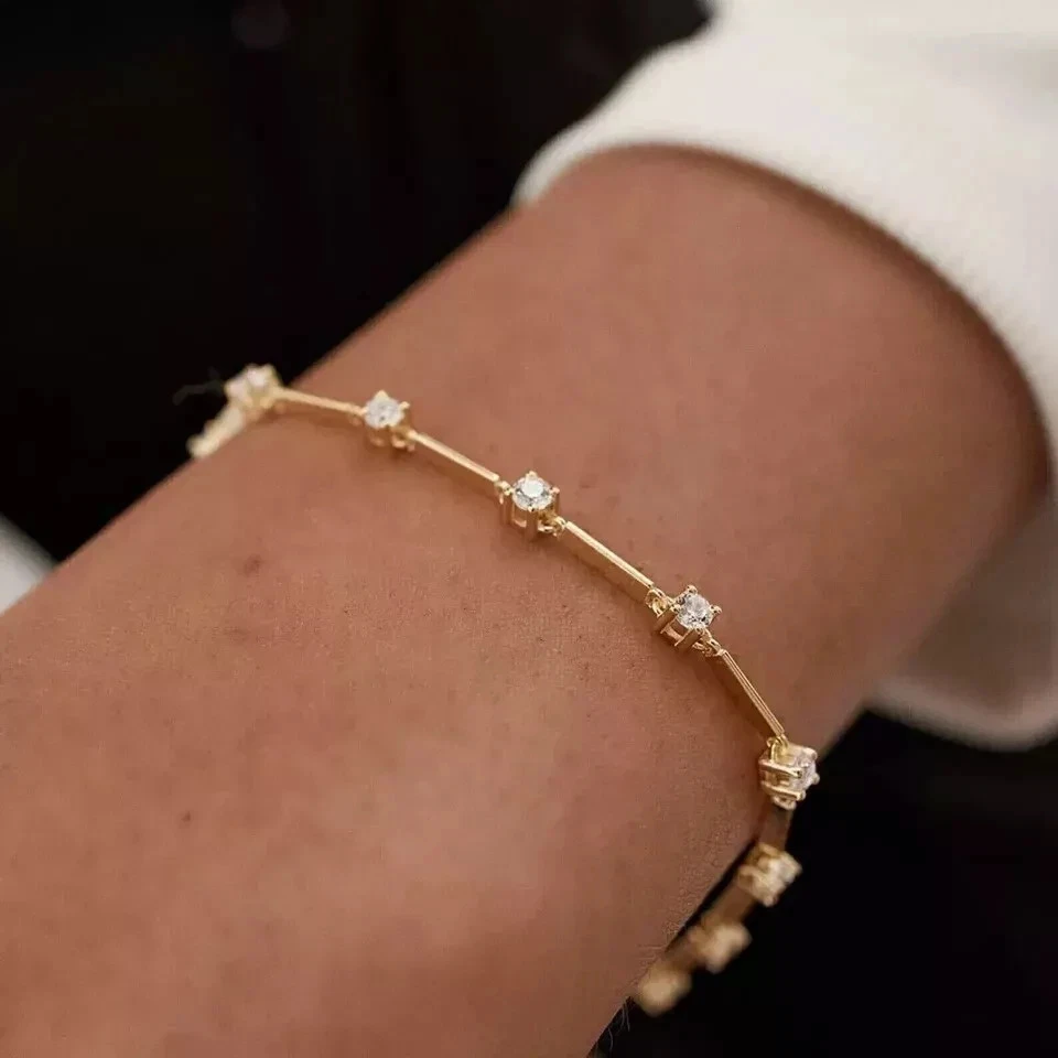 Brazalete tenis mujer diamante simulado corte redondo de 3 quilates chapado en oro amarillo de 14 k Foto 4 de 4