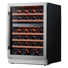 24 in. Dual Zone 46-Bottles Built-In Wine Cooler Refrigerator in Stainless Steel