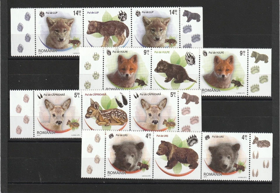 Romania 2012 STAMPS Animals paws pups bear fox deer set MNH LABELS MIDDLE - Image 1 of 1
