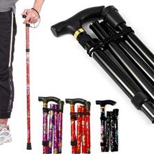 Easy Adjustable Folding Cane Flower Style & Plain Design Walking Stick UK Seller