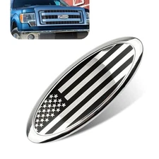 9 Inch Front Grille American Flag Emblem, Ford Rear Tailgate Emblem, Silver