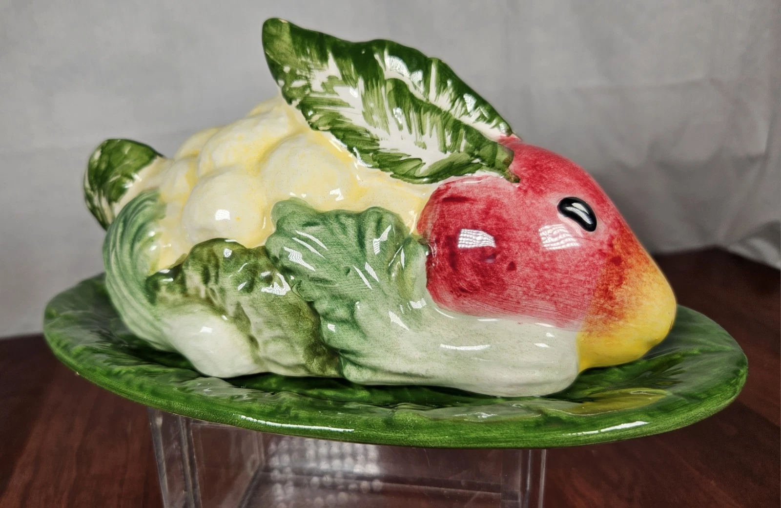 Vintage Vietri Pottery for Gumps Cabbage Ware Bunny Rabbit Butter Dish Italy