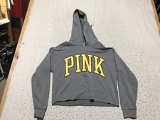 Victoria Secret Pink Hoodie Womens S Small Gray Long Sleeve Spell Logo Hooded