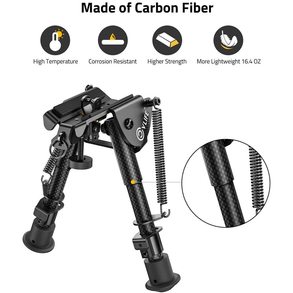 EZshoot 6-9 Inches Carbon Fiber Bipod With Picatinny Rail Adapter