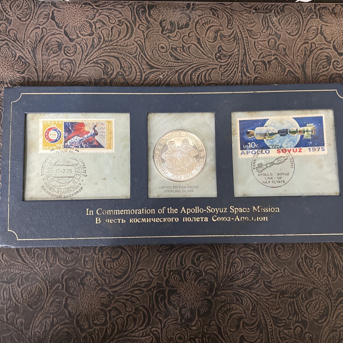 1975 Apollo Soyuz Space Mission Sterling Silver Coin & Stamp Set