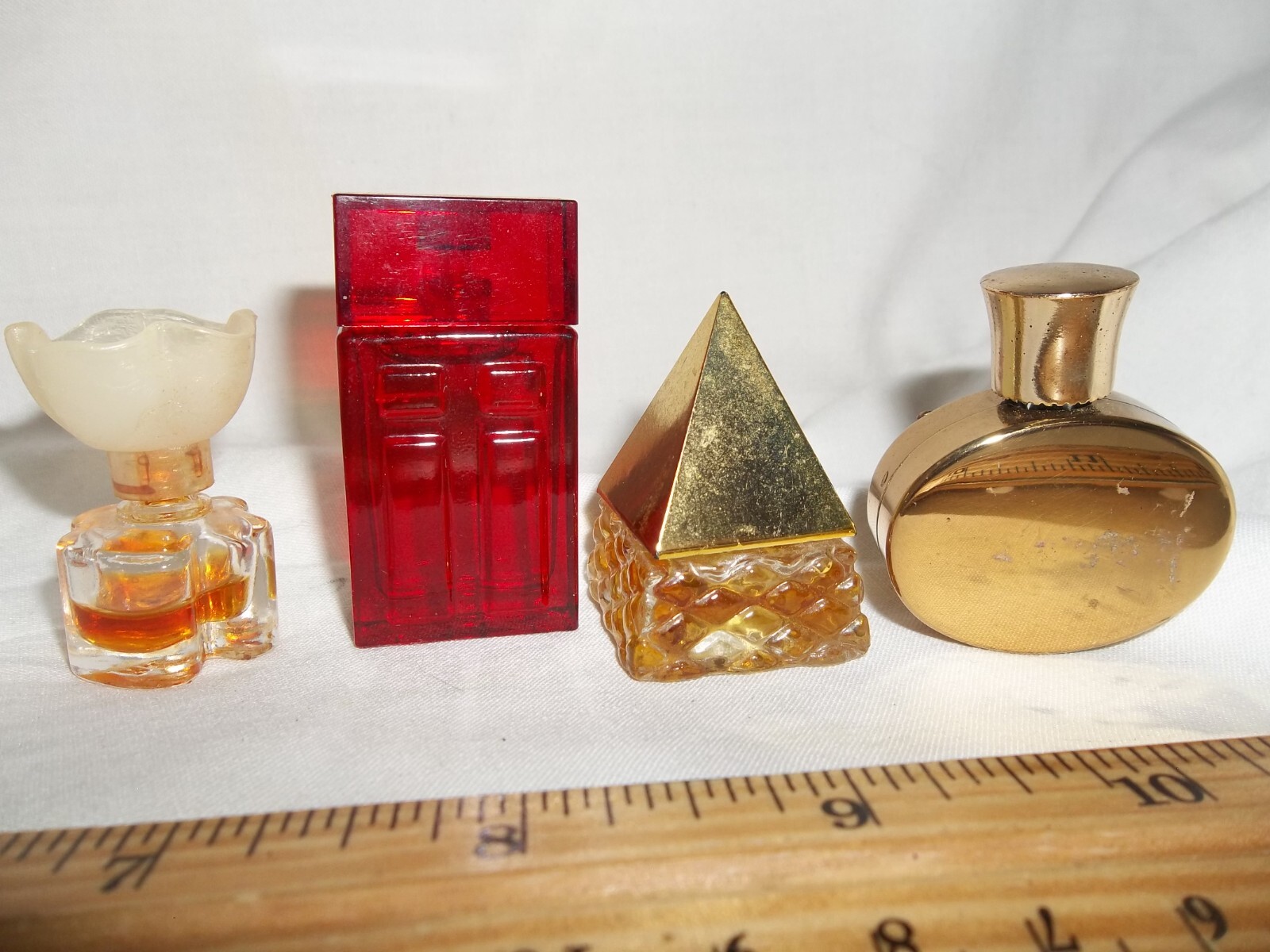 8 Glass Vintage Perfume Glass Bottles Craft Collectible Jeweled Metal