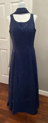Y2K JASDEE NY Women Evening Party Wedding Prom 2PC Maxi Dress Hand Beaded Sz 12