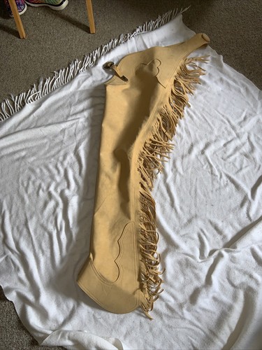 Western riding shirt yellow and tan with Ultra Suede show chaps Medium El Bronco - Picture 15 of 19