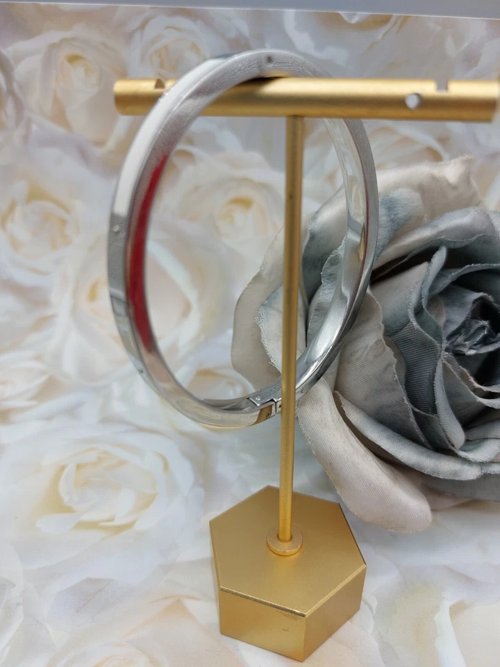 Pulsera Fósil Tono Plata Acero Blanco Esmalte Inserciones Llave Agujero Cierre Bisagra 7" Foto 3 de 4