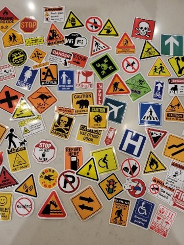 Funny warning signs small stickers. 14 pcs Random Mixed Lot. - Picture 3 of 5