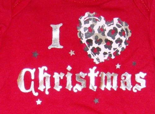 "I 'Love' Christmas" 1 piece Red w/Leopard Print Mesh Tutu Infant Dress - Afbeelding 3 van 3