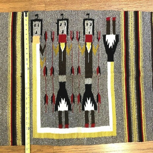 Vintage Yei Navajo Hand Woven Wool Rug Wall Hanging 33.75" x 27.5" inches - Picture 7 of 9