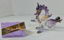 Prochaska-Dragon Purple Pink Gold Figurine of Blown Glass Crystal 2.5" Tall