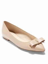Brand New Cole Haan Nude Elsie Skimmer Gold Bow Pointed Toe Ballet Flats Size 6B