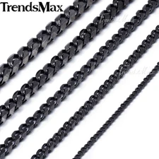 Mens Stainless Steel 3/5/7/9/11mm Black Tone Curb Cuban Link Chain Necklace gift