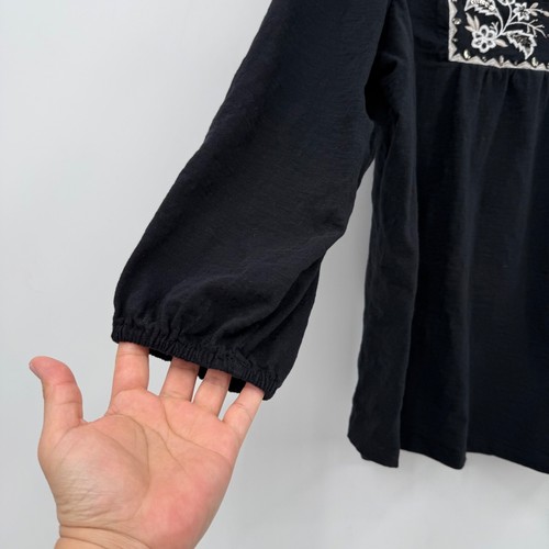 Style Co Top Women 3X Black Embroidered Long Sleeve Sequins Peasant Boho Hippie - Picture 2 of 11