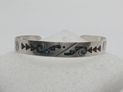 Vintage Gibson Gene Navajo Sterling Silver 925 Turquoise Coral Cuff Bracelet 6.5