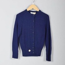 1960s Girls NOS Navy Blue Button Up Sweater Cardigan Kids Long Sleeve Kids 60s