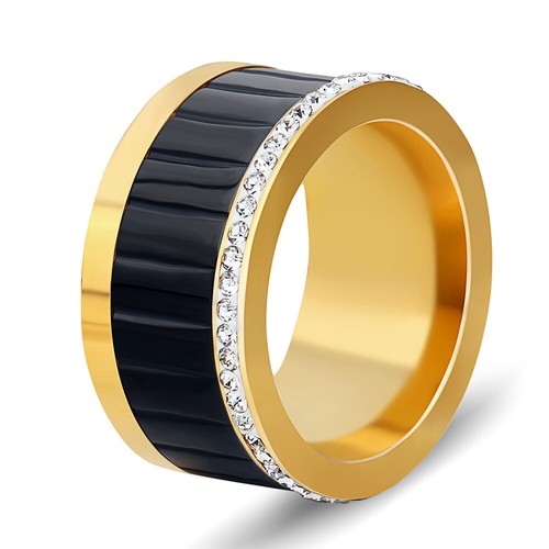 Anillo giratorio de acero inoxidable plata/oro/oro rosa de 11 mm esmalte negro banda Cz para hombre - Imagen 5 de 11