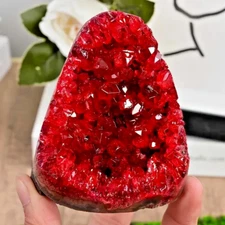 290G-330G Aura Red Geode Phantom Cluster Healing Titanium Rock Quartz Specimen