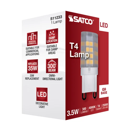 Satco S11233 JCD LED 120V 3.5W =35W Double Loop G9 T4 Frost 4000K Cool White - Picture 9 of 9