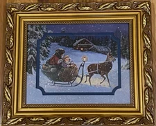 Merck Family's Old World Christmas Glitter Santa Sleigh Gold Framed Print