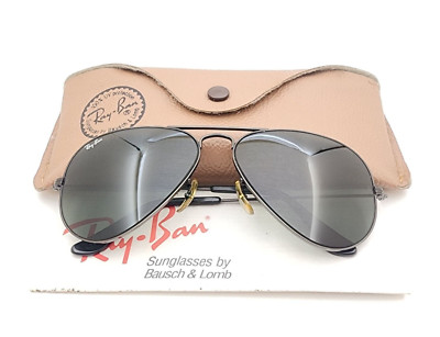 Vintage B&L Ray Ban Bausch & Lomb G15 Gray Aviators Black Chrome 58mm w/Case