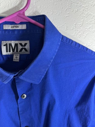 Men's Express 1MX Small Extra Slim Fit Royal Blue Dress Shirt S - Picture 4 of 24