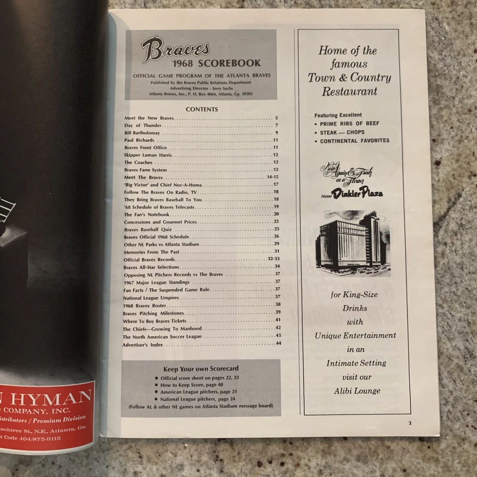 1968 Atlanta Braves ‘68 Score Book Card MLB Hank Aaron HOF - Image 4 of 4