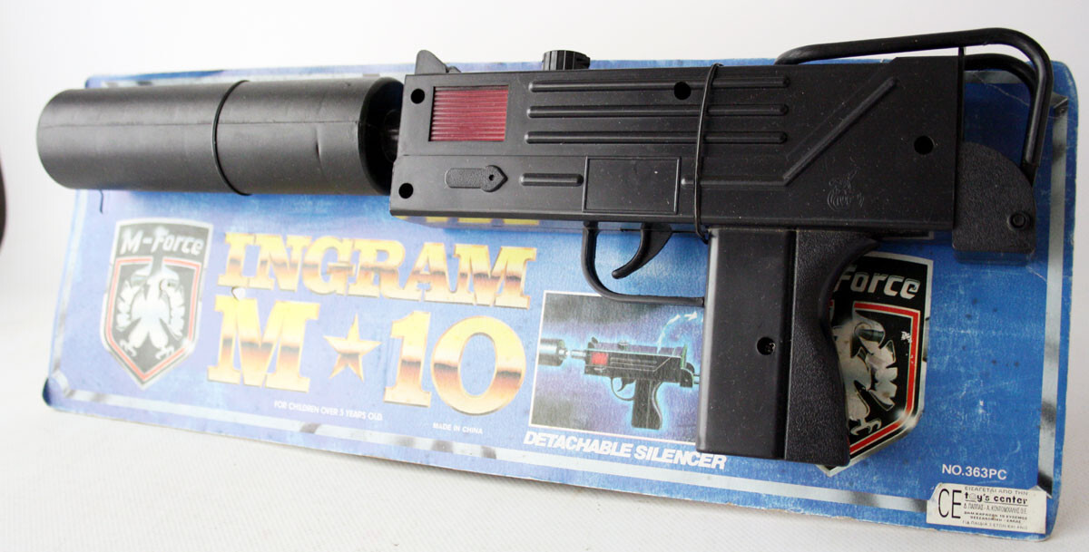 RARE VINTAGE 80'S INGRAM M10 PLASTIC FRICTION TOY GUN WITH