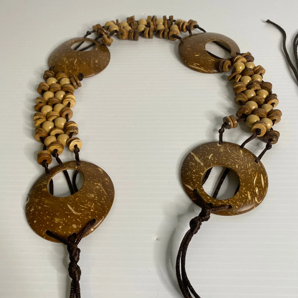 Vintage Unbranded Belt Coconut Shell Wooden Beads Brown Tones Tie 173cm Boho 70s - image 3 of 4