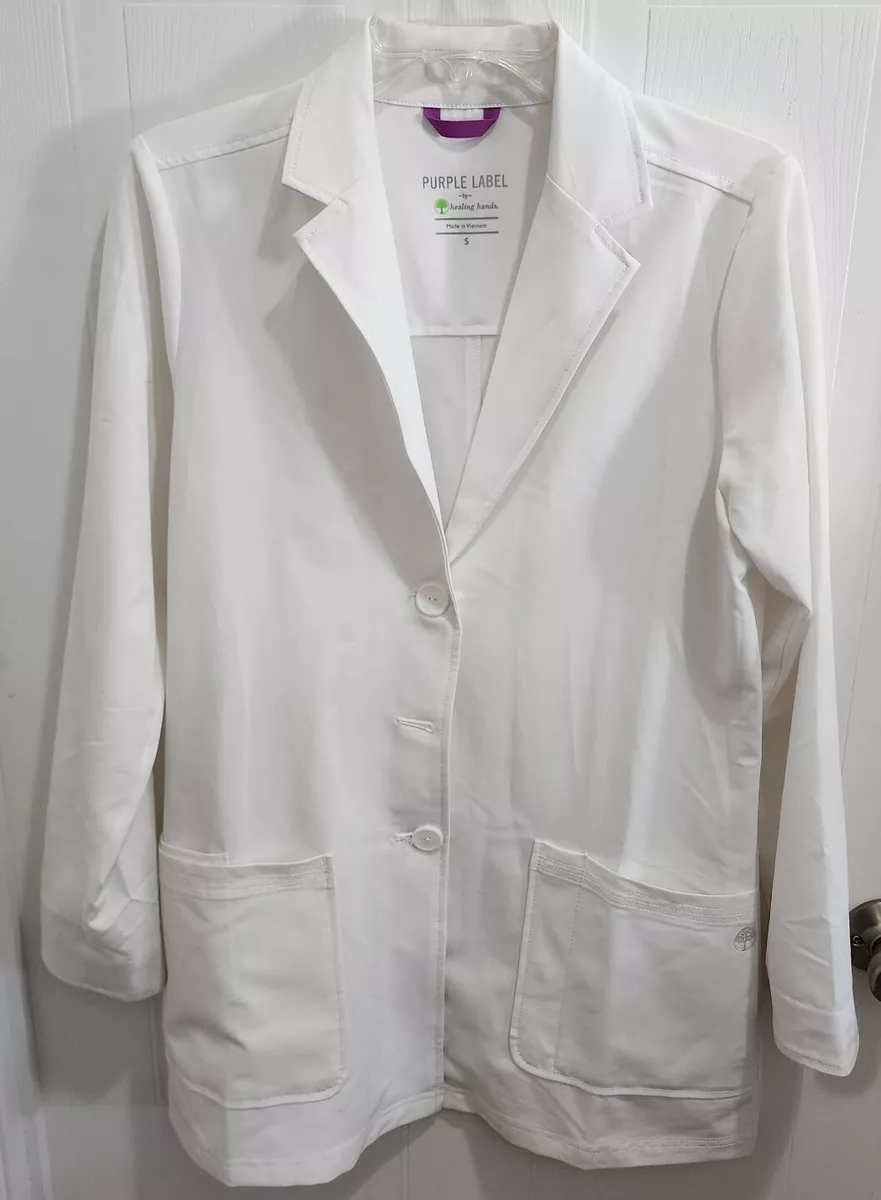 Purple Label by Healing Hands Women s Medium M Scrub Lab Coat White 5053 Faith