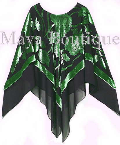 Emerald Green Black Tiered Poncho Top Silk Burnout Velvet Chiffon Maya Matazaro - Picture 4 of 4