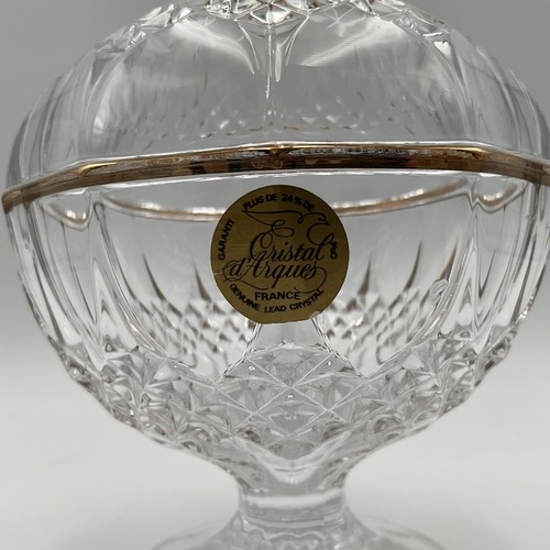 Cristal D'Arques Lidded Longchamp Gold Accented Footed Crystal Candy Dish - Picture 2 of 10