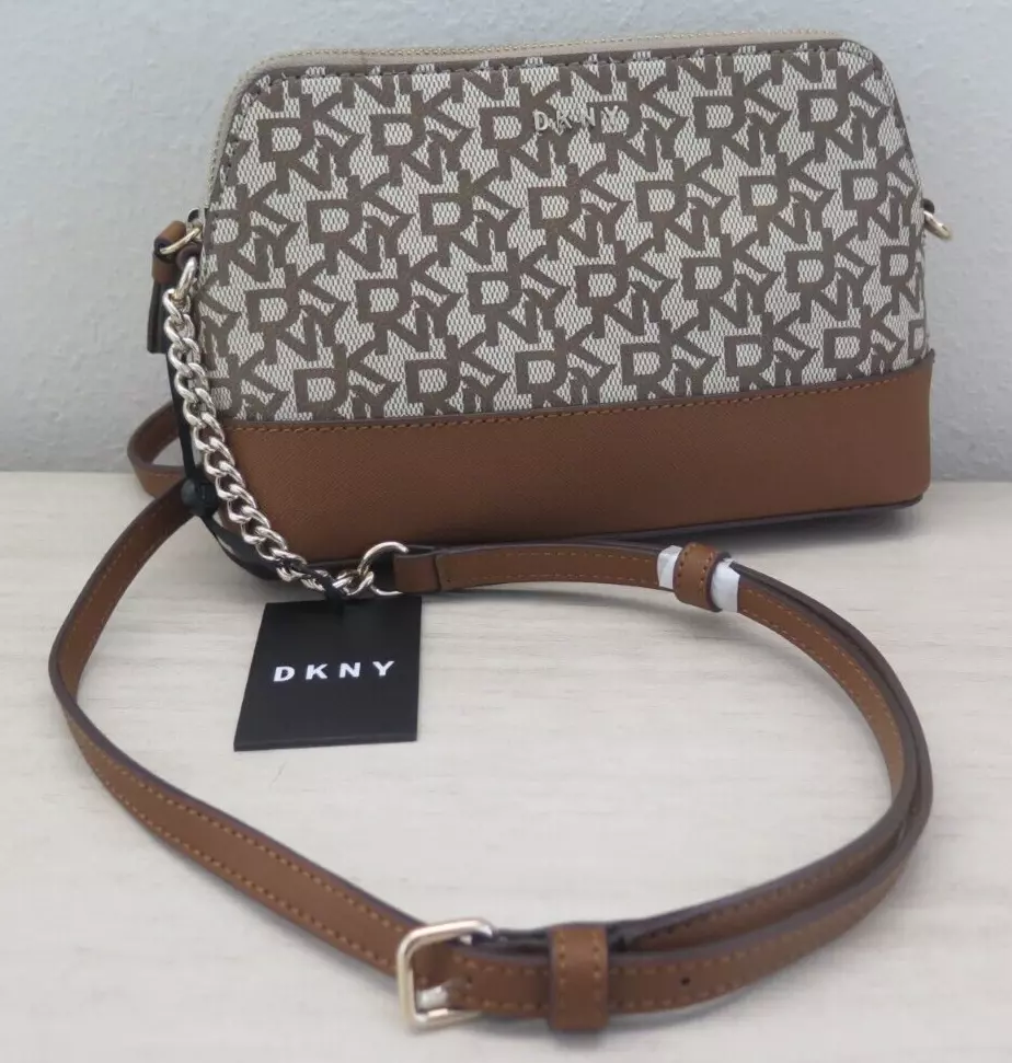 DKNY R13EY468 Brown Beige Signature Logo Bryant Park Top Zip Shoulder Bag 148