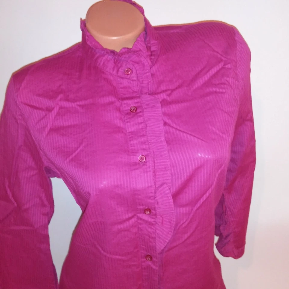Blusa Ninety Mediana Rosa Oscuro Rayas Manga 3/4 Borde con Volantes Foto 3 de 4