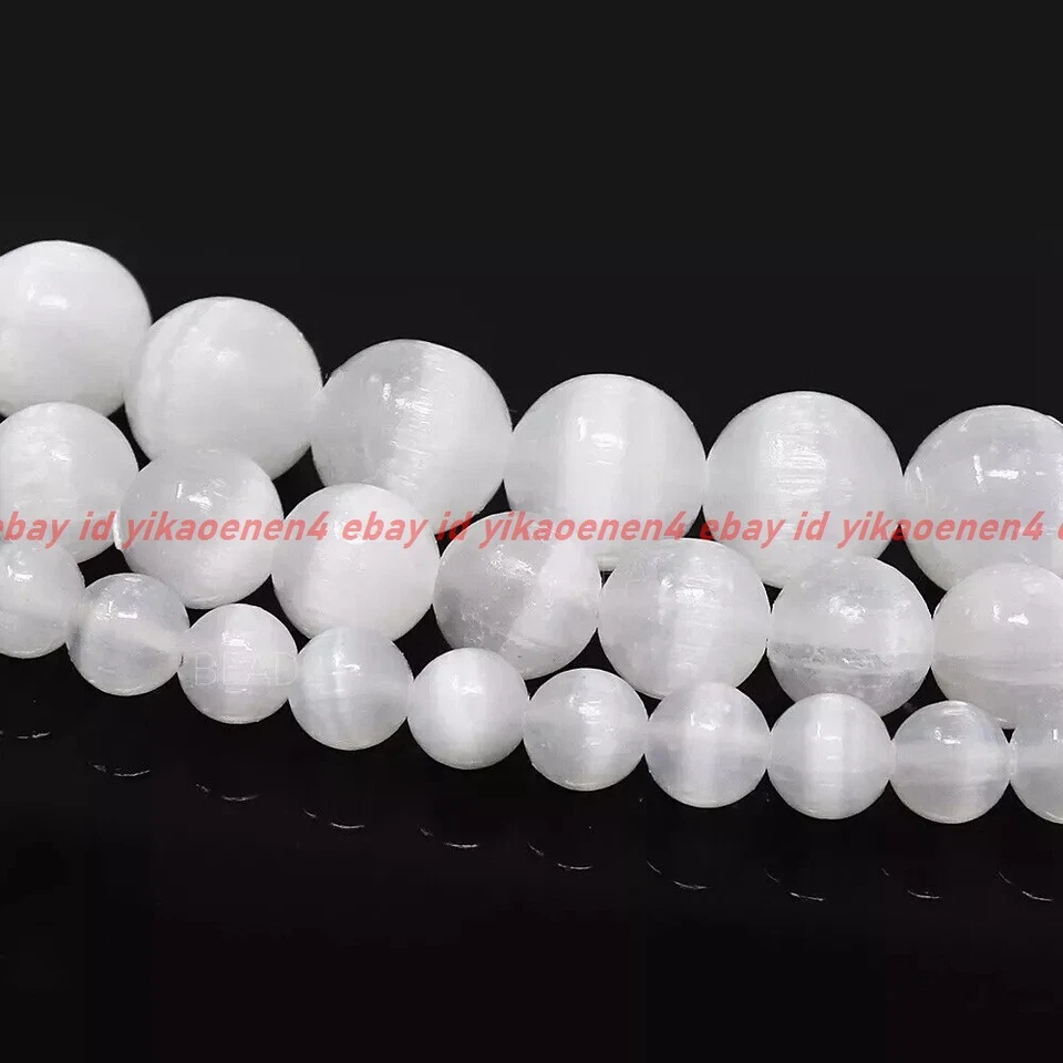 Selenite Beads Grade AAA Natural Gemstone Round Loose 6mm 8mm 10mm 15" Strand - Image 4 of 4