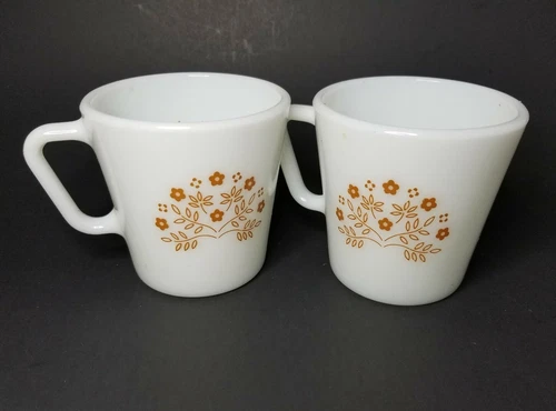 2 Vtg Pyrex Corelle Corning Brown Flowers Summer Impressions Mugs