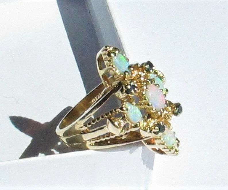 Impresionante Anillo Oro 14k Ópalo/Zafiro Lightning Ridge Ópalo talla 8 Foto 2 de 4