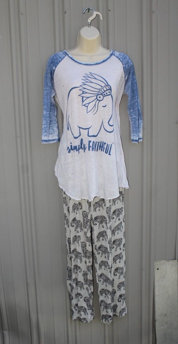 Simply Faithful Womens 3 4 Sleeve Elephant Pajama Set Pants