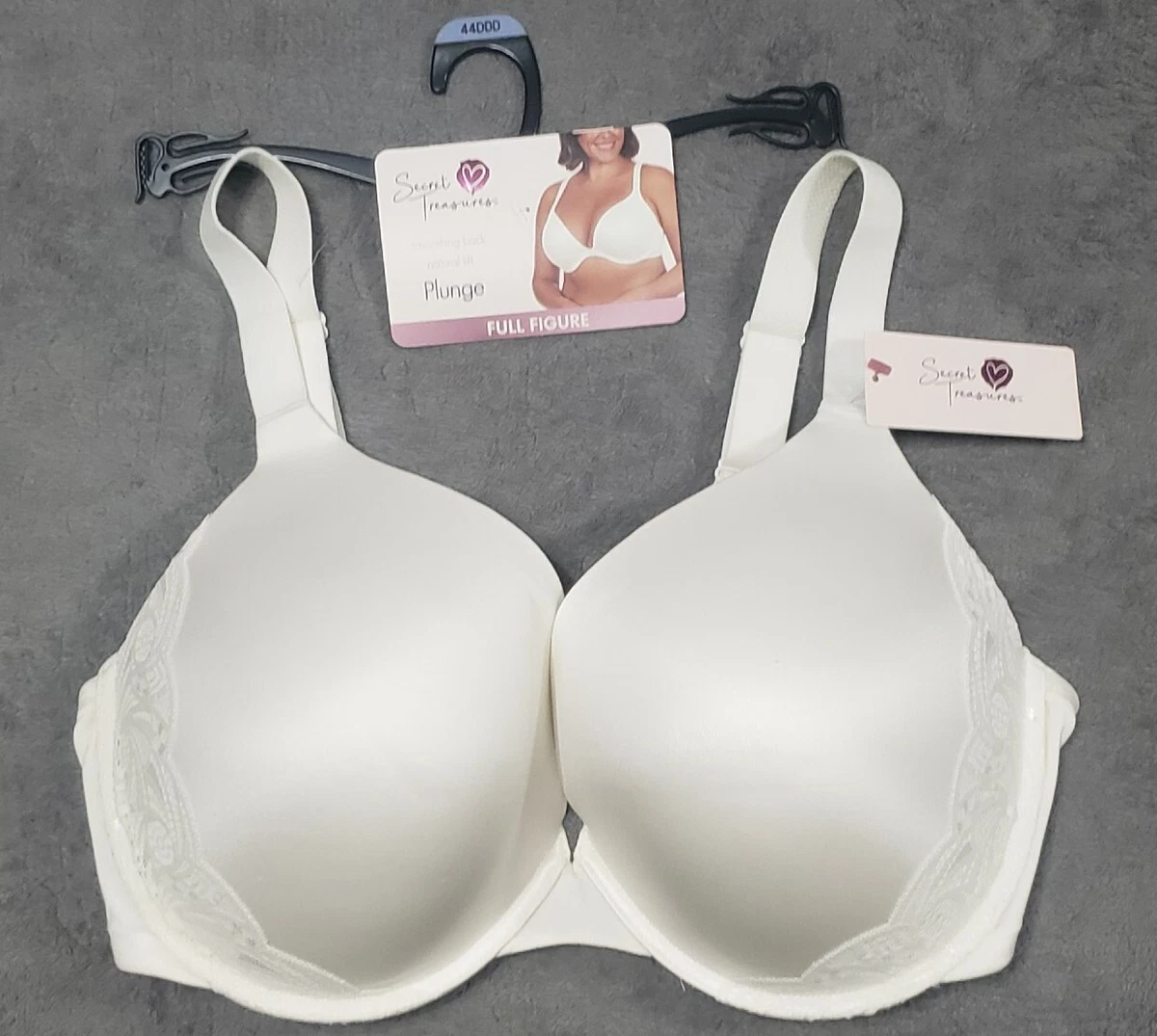 NWT Secret Treasures Womens White Lace Lifting Underwire Plunge Bra Size  44DDD