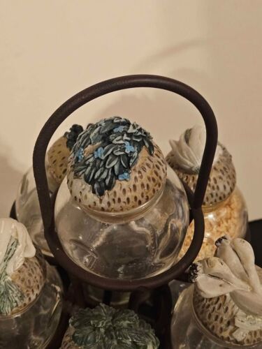 12 Collectible Vintage Shonfeld's Glass Spice Jars with Resin Cork Lids & Stand - Picture 9 of 9