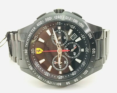 NWT Scuderia Ferrari Mens Watch Black SS Bracelet Chrono NWT Scuderia Ferrari Mens Watch Black SS Bracelet Chrono
