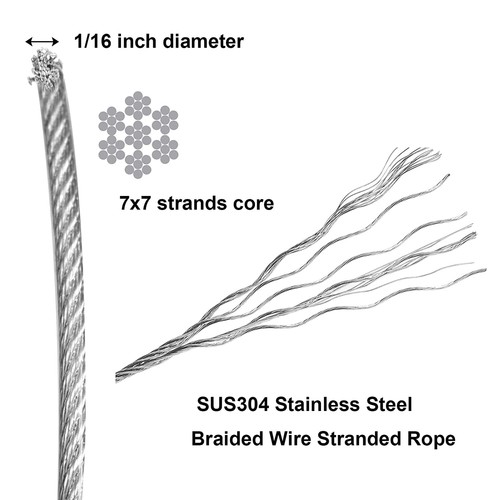 1/16Inch x 500Feet Wire Rope Cable, Braided Wire Stranded Rope Aircraft6130 - Picture 3 of 9