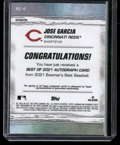 2021 Bowman's Best #B21-JG Jose Garcia Best of 2021 Autographs - Picture 2 of 2