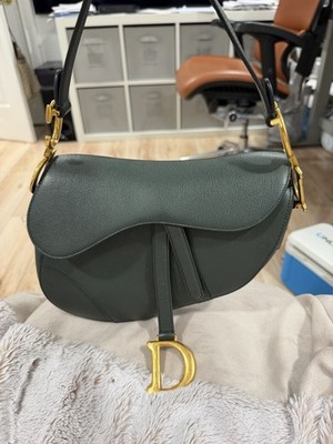 Dior Saddle Bag Dark Green Gold Hardware Logo Accent Magnetic Closure Women