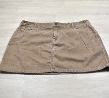 Y2K London Jean Beige Tan Corduroy Micro Mini Skirt Khaki Preppy Size 14 VTG