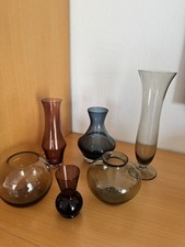 6 x Vasen KONVOLUT 50er 60er MID CENTURY Rauchglas Glasvase Dekoration