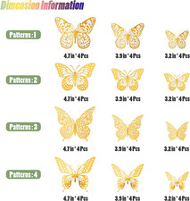 3D Butterfly Wall Decor - 48 Pcs, 4 Styles, 3 Sizes, Gold Butterfly Decoratio...